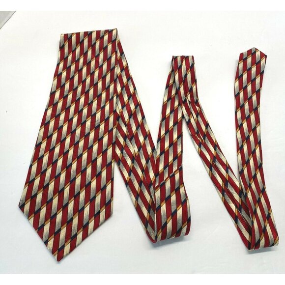 Le Bils Mens Silk Neck Tie Red & Gold Diagonal Striped Geometric Made in USA - Picture 5 of 8
